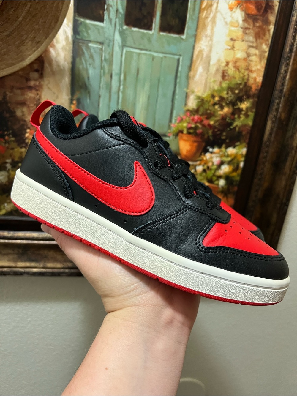 Nike Court Borough Low 2 bred Black University Red (GS) sneakers